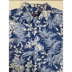 Chaps Ralph Lauren Men's‎ VTG XL Blue Palm Leaf Hawaiian Short Sleeve Button Up